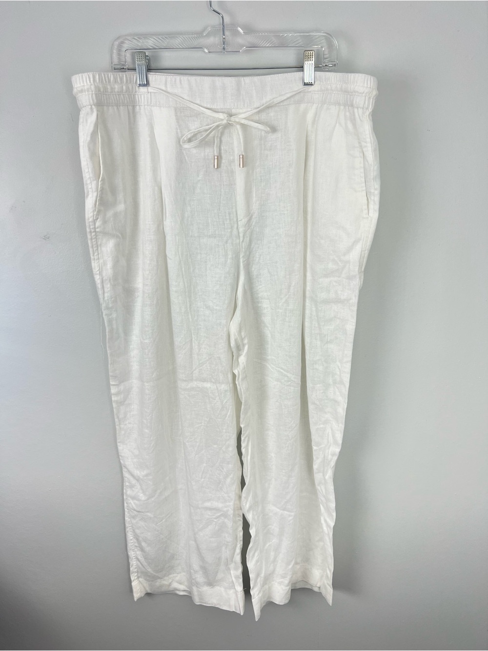 Nautica Linen Blend White Drawstring Wide Leg Pants